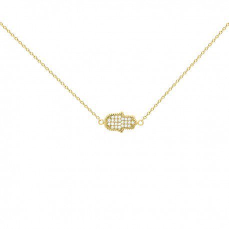 Collar de plata dorada Mano de Fátima con circonitas (JP030099A)