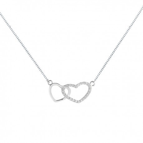 Collar de plata diseño con 2 corazones (JP030006)